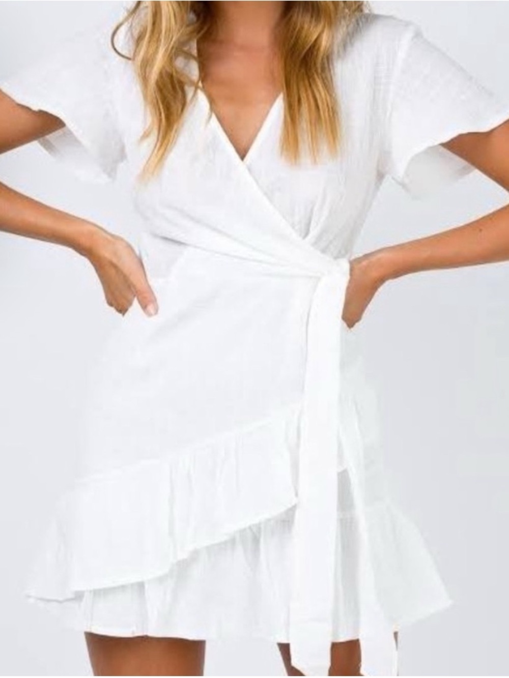 Gianni Bini White Wrap Ruffle Mini Dress